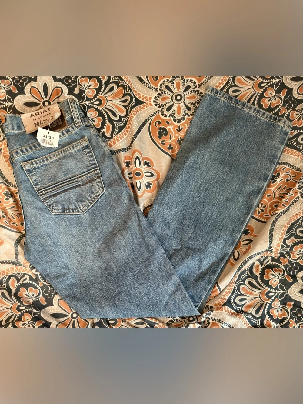 NWT mens Ariat M4 Relaxed Boot Cut Jeans in Light Blue Denim SIZE 31x36